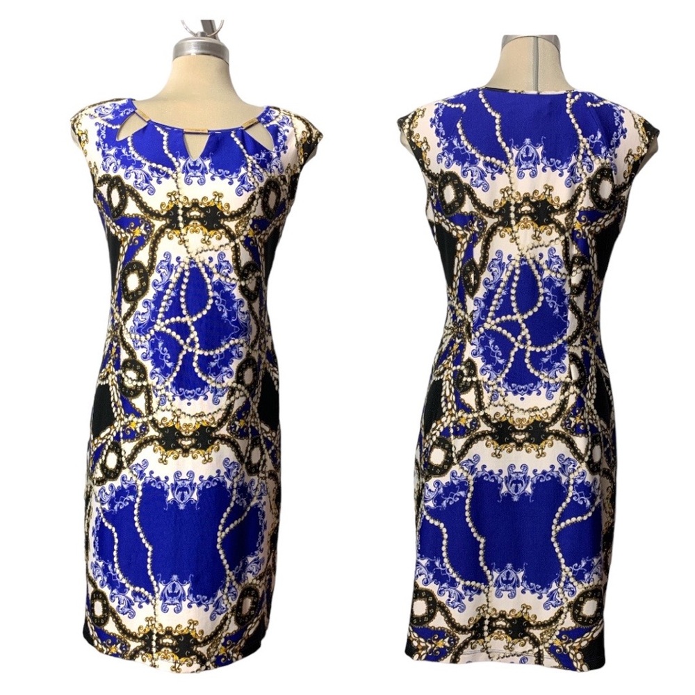 Laura Royal Blue White and Yellow Gorgeous Dress Size 6